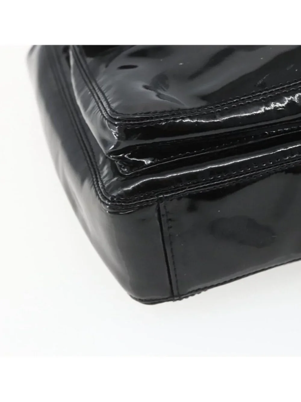 Authentic CHANEL COCO Mark Shoulder Bag Patent leather Black Silver CC